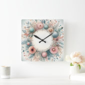 花のデザイン スクエア壁時計 (ホーム)