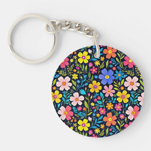 花のデジタルペイント 花のパターン-38875 キーホルダー (正面)