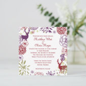 花のトナカイの冬の結婚式招待状 招待状 (スタンド正面)