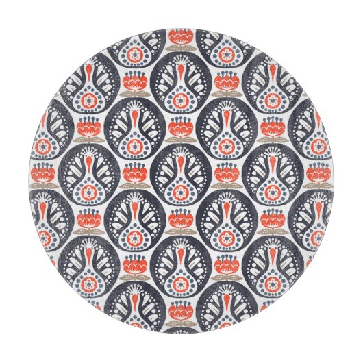 花のトルコの民芸パターン カッティングボード (正面)