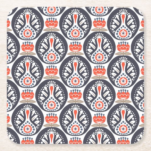 花のトルコの民芸パターン スクエアペーパーコースター (正面)