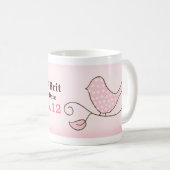 花のトレンディーピンクの鳥のパーソナライズされたマグカップ コーヒーマグカップ (正面右)