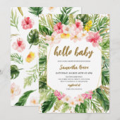 花のトロピカルガールベイビーシャワー 招待状 (正面/裏面)