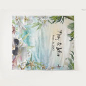 花のトロピカルビーチウェディングフォトバックドロップ タペストリー (正面(横))