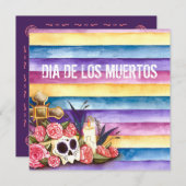 花のドクロ ディア・デ・ロス・ムエルトス パーティー招待状 招待状 (正面/裏面)