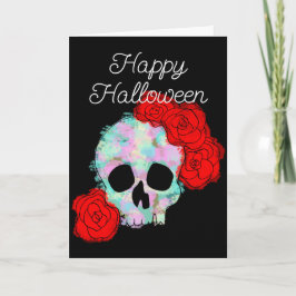 花のドクロ ハッピー ハロウィン グリーティング カード