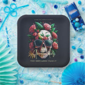 花のドクロ ファブールーサスポークタキュラー ファミリー ネーム ペーパープレート (パーティー)