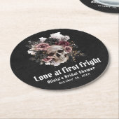 花のドクロ ラブ・アット・ファースト・フライト ブライダルシャワー ラウンドペーパーコースター (アングル)