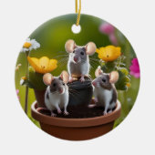 花のネズミの三ポット セラミックオーナメント (正面)