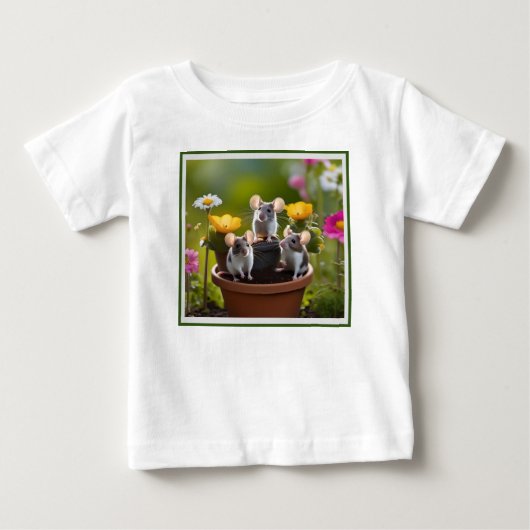 花のネズミの三ポット ベビーTシャツ (正面)