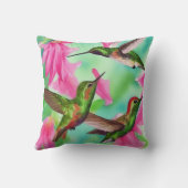 花のハチドリの水色の喜び クッション (裏面)