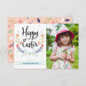 花のハッピーイースターの写真カード 招待状 (正面/裏面)