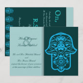 花のハムサ（青）（結婚式） 招待状 (正面/裏面)