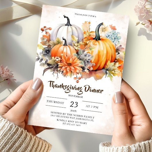 花のハロウィン かぼちゃ 秋の落ち葉 友人の感謝祭の食事 招待状