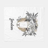 花のハローのヒツジは|あなたの名前を加えます フリースブランケット (正面(横))