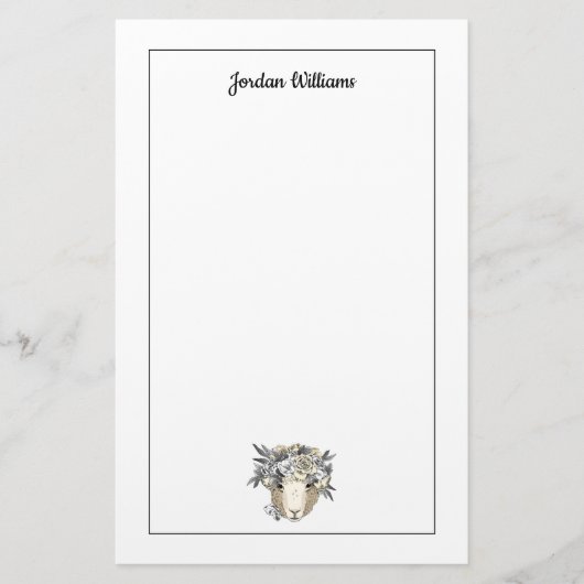 花のハローのヒツジは|あなたの名前を加えます 便箋 (正面)