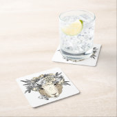 花のハローのヒツジ スクエアペーパーコースター (インサイチュ)