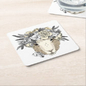 花のハローのヒツジ スクエアペーパーコースター (アングル)