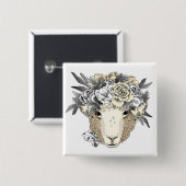 花のハローのヒツジ 缶バッジ (正面&裏面)