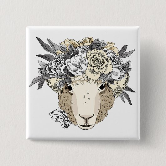 花のハローのヒツジ 缶バッジ (正面)