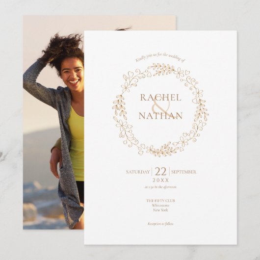 花のハロー ラウレル ガーランド フォト ウェディング 招待状 (正面/裏面)
