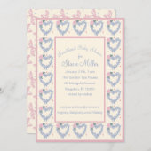 花のハートと弓ピンク赤ちゃんシャワー招待状 招待状 (正面/裏面)