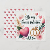 花のハートと指輪 – 永遠のバレンタインに シーズンカード (正面/裏面)