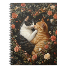 花のハートの中で寄り添うかわいい猫たち ノートブック