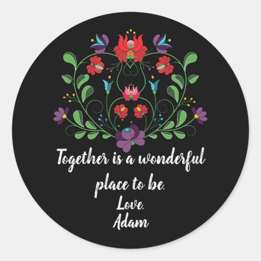 花のハートの名言 ラウンドシール (正面)