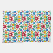 花のハートの民芸パターン キッチンタオル (横)