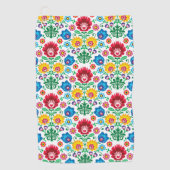 花のハートの民芸パターン ゴルフタオル (正面)