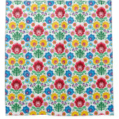 花のハートの民芸パターン シャワーカーテン (正面)