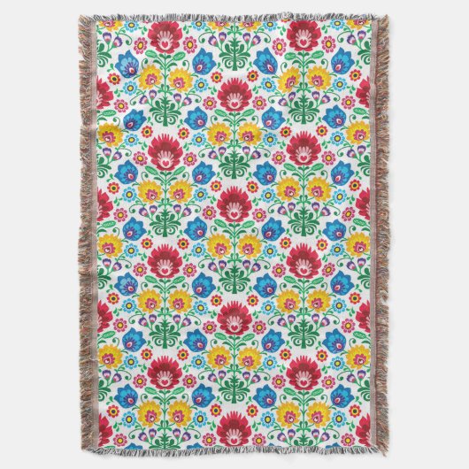 花のハートの民芸パターン スローブランケット (正面縦)