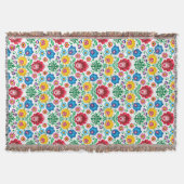花のハートの民芸パターン スローブランケット (正面)