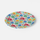 花のハートの民芸パターン ペーパープレート (アングル)