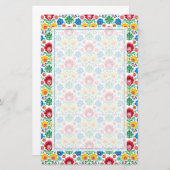 花のハートの民芸パターン 便箋 (正面/裏面)