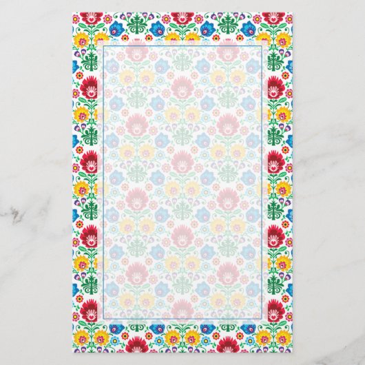 花のハートの民芸パターン 便箋 (正面)