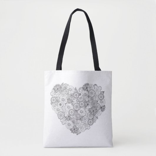 花のハートの落書き2 トートバッグ (正面)