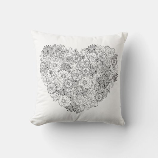 花のハートの落書き クッション (正面)