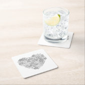 花のハートの落書き スクエアペーパーコースター (インサイチュ)