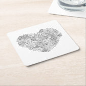 花のハートの落書き スクエアペーパーコースター (アングル)