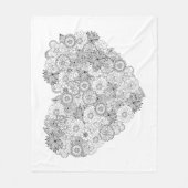 花のハートの落書き フリースブランケット (正面)