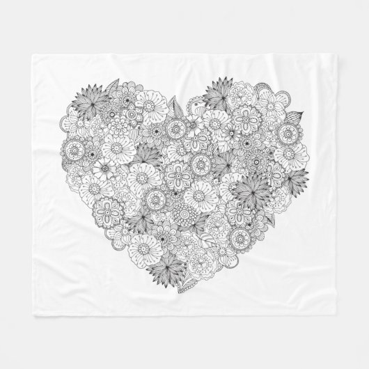 花のハートの落書き フリースブランケット (正面(横))