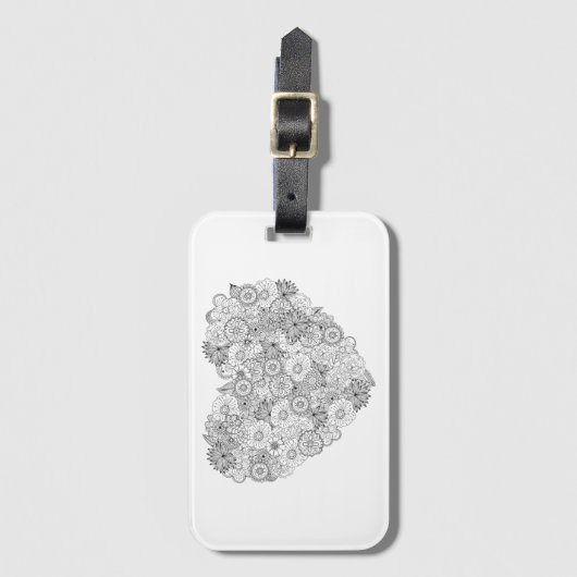 花のハートの落書き ラゲッジタグ (正面縦)