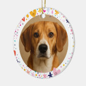 花のハートフレーム カスタムペット写真 | パーソナライズ セラミックオーナメント (左)