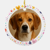 花のハートフレーム カスタムペット写真 | パーソナライズ セラミックオーナメント (裏面)