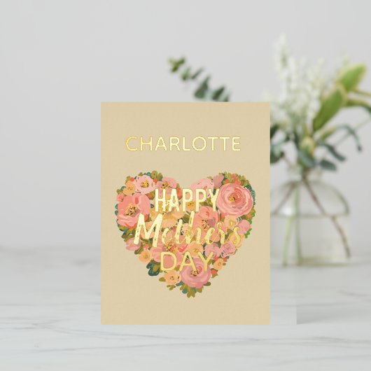 花のハート 母の日のカスタム ホリデー カード (立ち正面)