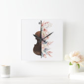 花のバイオリン。 スクエア壁時計 (ホーム)