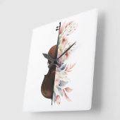 花のバイオリン。 スクエア壁時計 (傾斜)