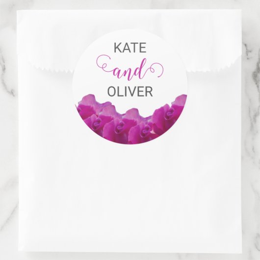 花のバイオレットパープルのローズエレガントウェディング ラウンドシール (バッグ)